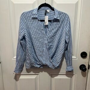 Divided Blue and White Striped Blouse